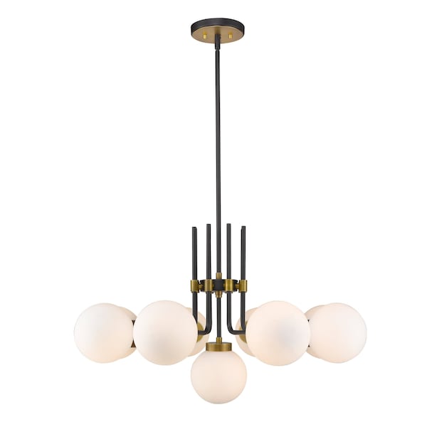 Parsons 9 Light Chandelier, Matte Black, Olde Brass & Opal